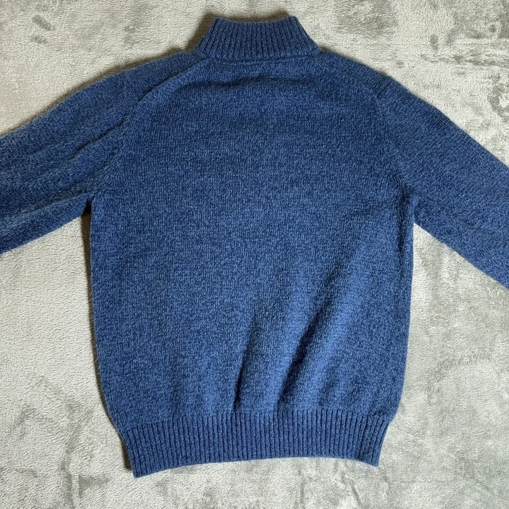 IZOD Sweater Mens Medium Blue Fair Isle Pullover Button Neck Winter Knit Cotton